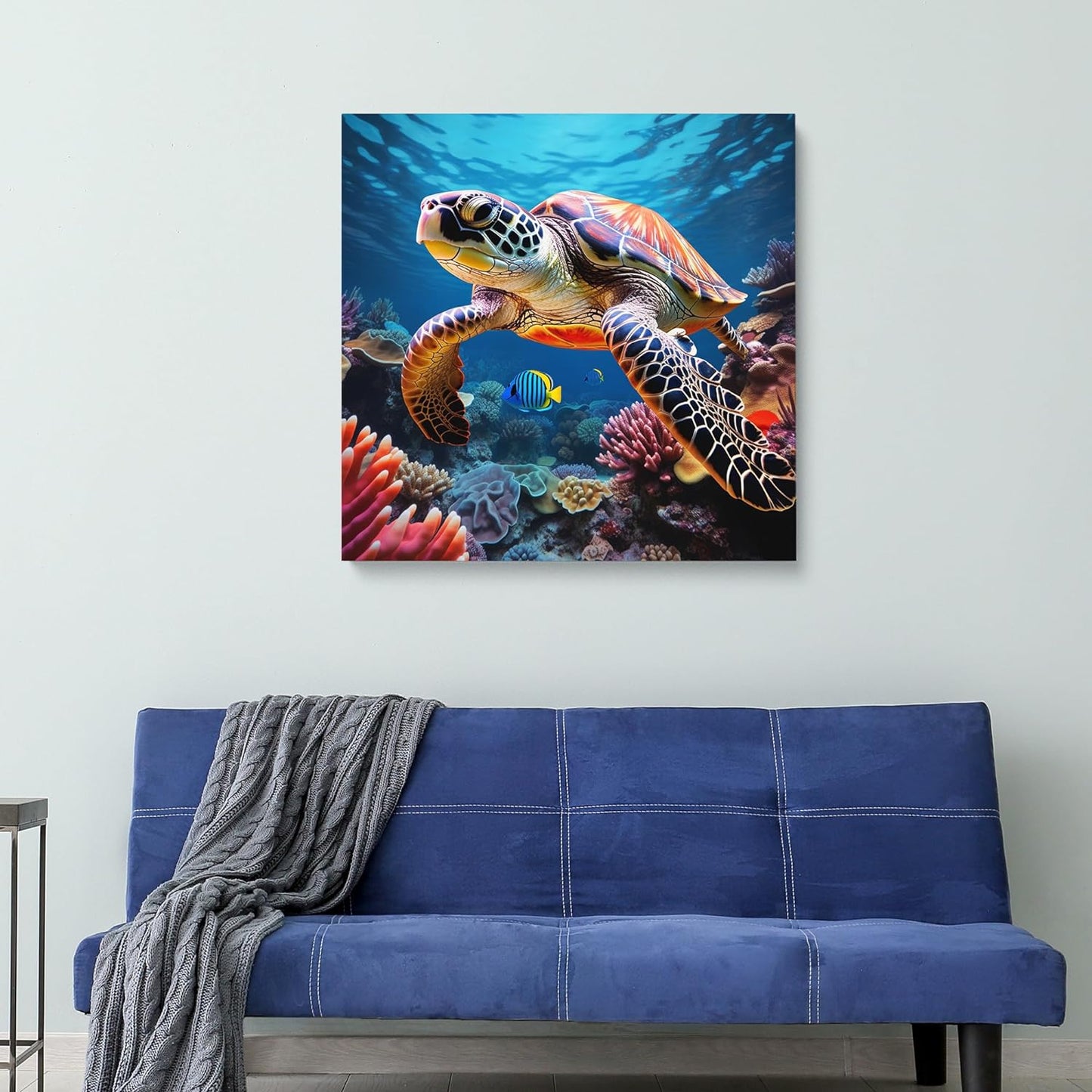 Room Decor Painting Of A Sea Turtle Artwork Canvas Print Modern Beautiful Artwork Framed Sea Turtle Painting for Home Bedroom (19x19inch)