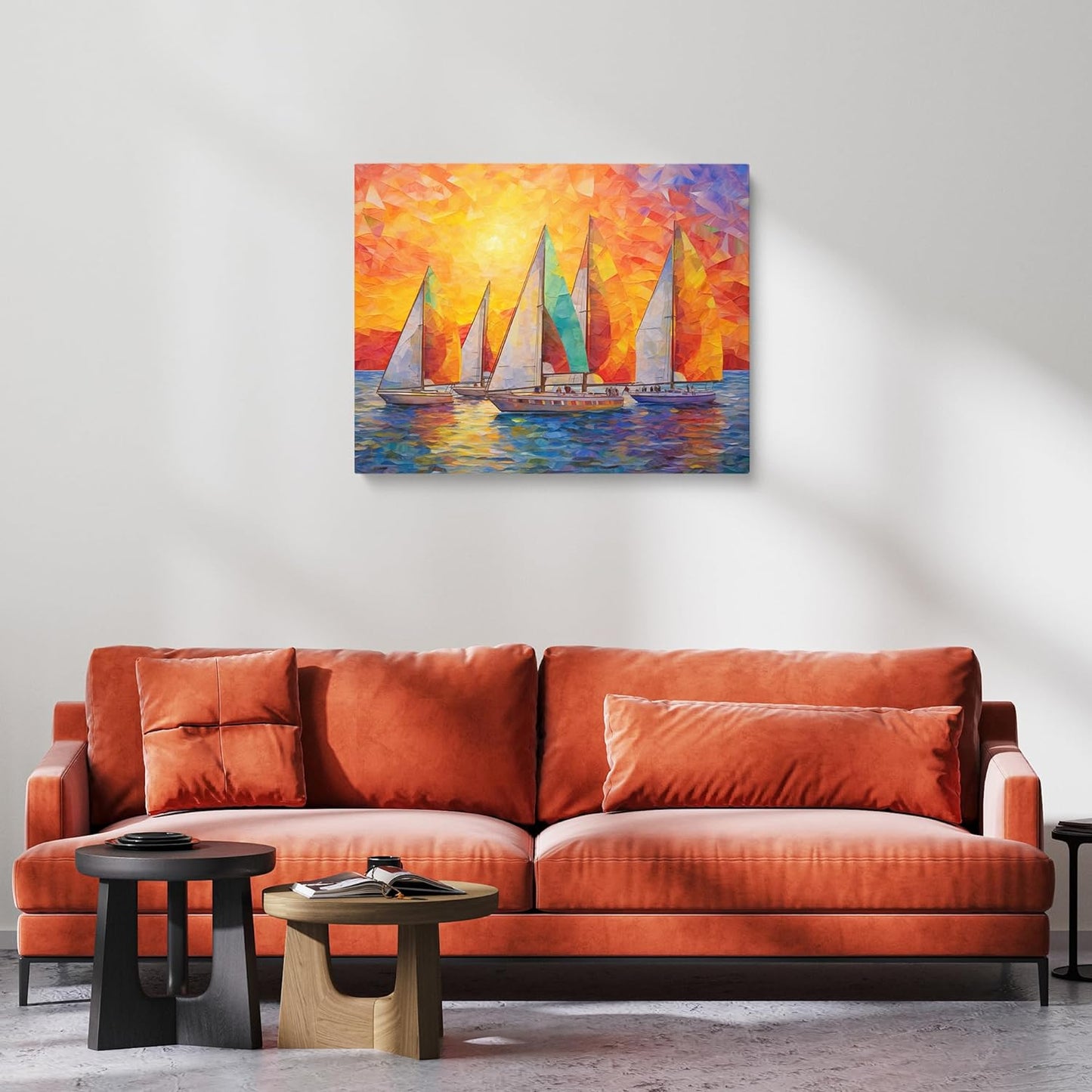 Room Decor Sailboat Painting Canvas Print Beautiful Abstract Framed Painting of a Sailboat Art for Home Bedroom(24x30inches)