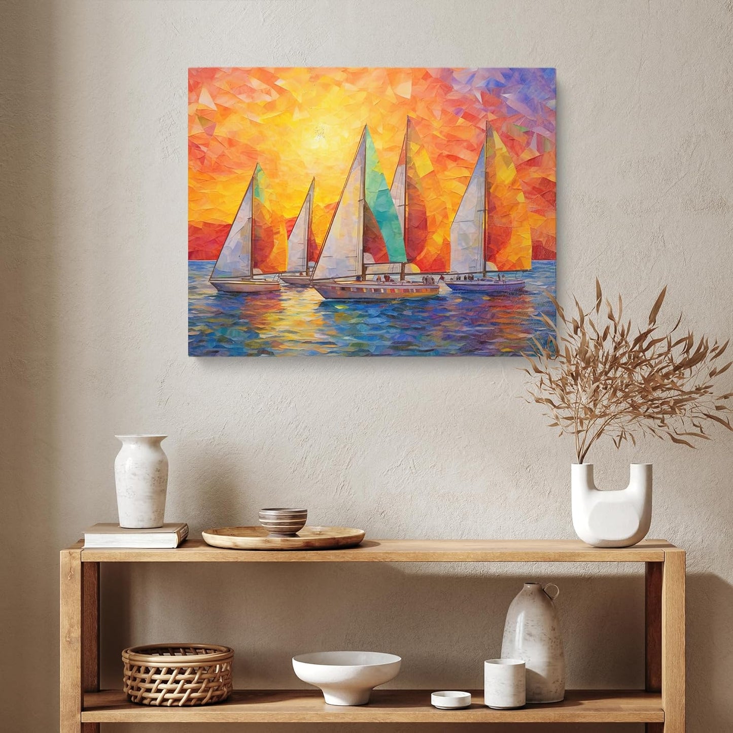 Room Decor Sailboat Painting Canvas Print Beautiful Abstract Framed Painting of a Sailboat Art for Home Bedroom(24x30inches)