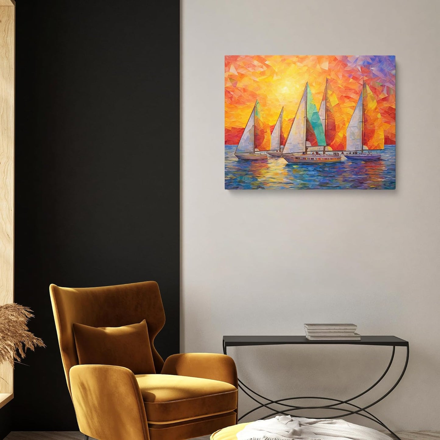 Room Decor Sailboat Painting Canvas Print Beautiful Abstract Framed Painting of a Sailboat Art for Home Bedroom(24x30inches)