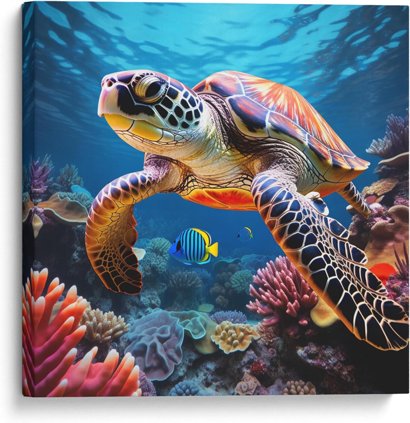 Room Decor Painting Of A Sea Turtle Artwork Canvas Print Modern Beautiful Artwork Framed Sea Turtle Painting for Home Bedroom (19x19inch)