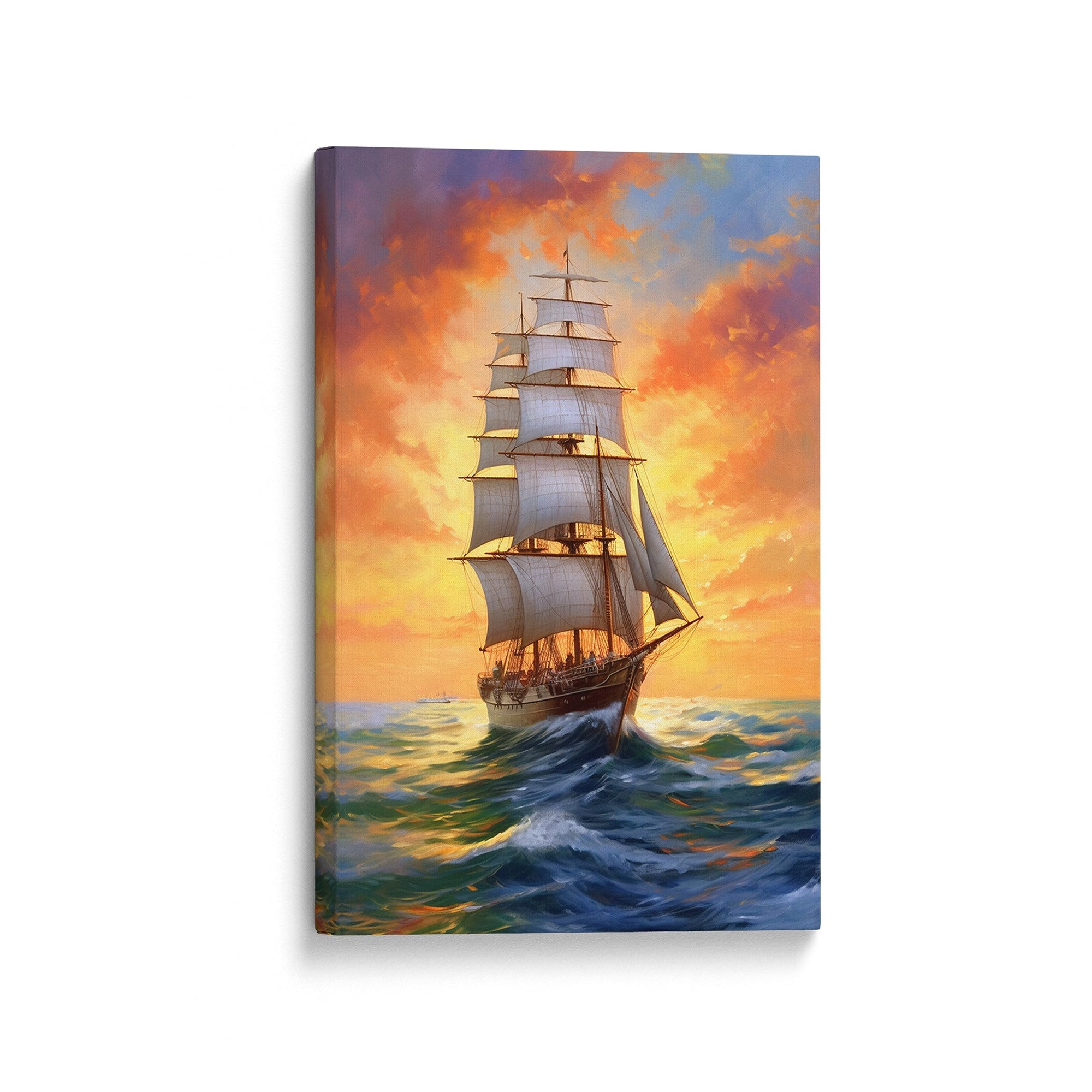 Room Decor Wall Art Galleon Sailboat Picture Golden Sunset Canvas Print Ship Painting Framed Beautiful Artwork Galleon Sail Ship for Home Bedroom (40x20inches)