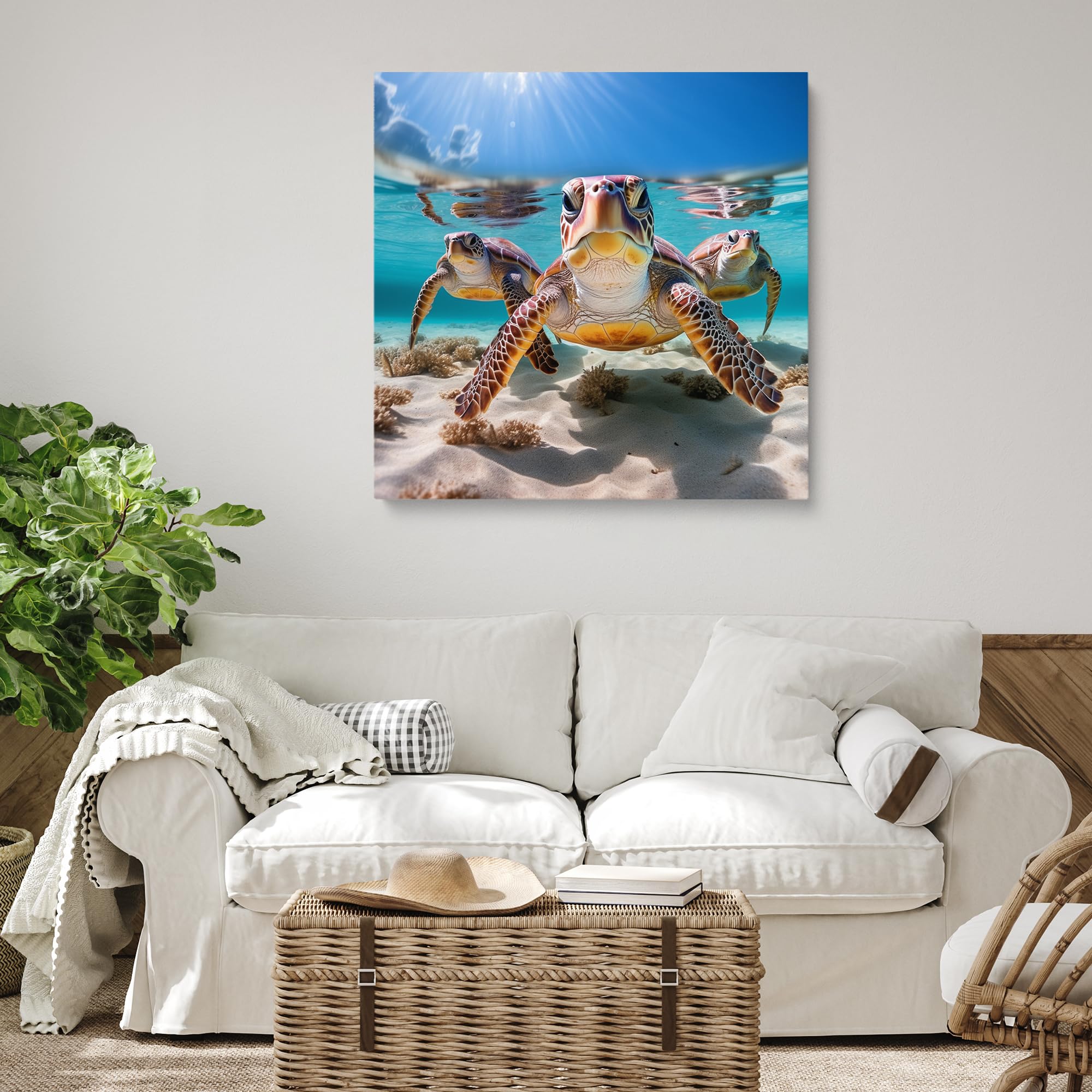 Framed Room Decor Sea Turtles Painting